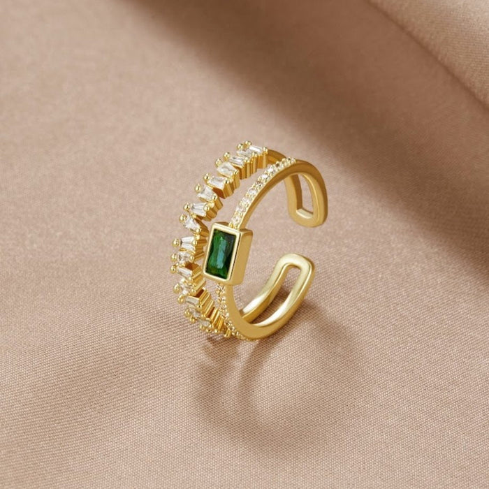 Sabina | Gold-Plated Ring with Green Accents Emerald