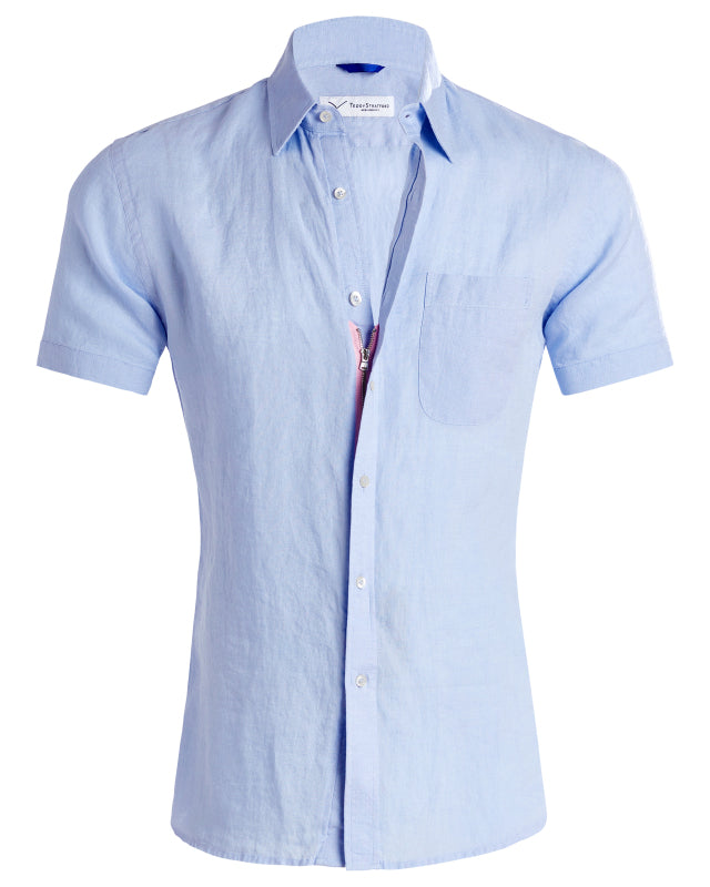 Short Sleeve 1-Pocket Linen - Light Blue