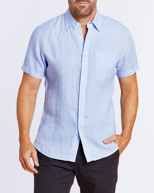 Short Sleeve 1-Pocket Linen - Light Blue