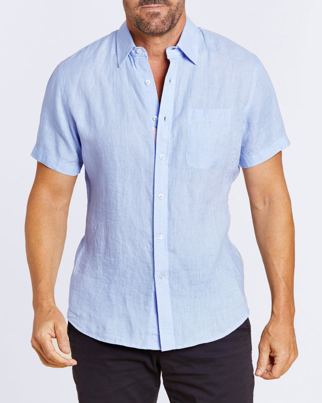 Short Sleeve 1-Pocket Linen - Light Blue