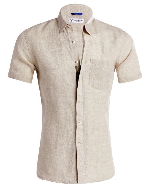 Short Sleeve 1-Pocket Linen - Natural