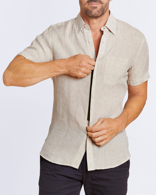 Short Sleeve 1-Pocket Linen - Natural