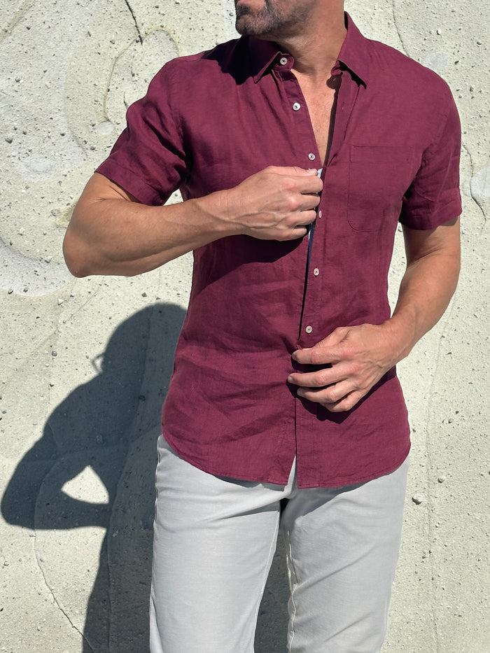 Short Sleeve 1-Pocket Linen - Sour Cherry