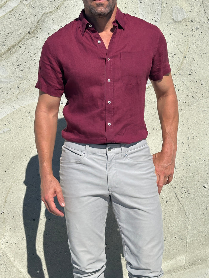 Short Sleeve 1-Pocket Linen - Sour Cherry