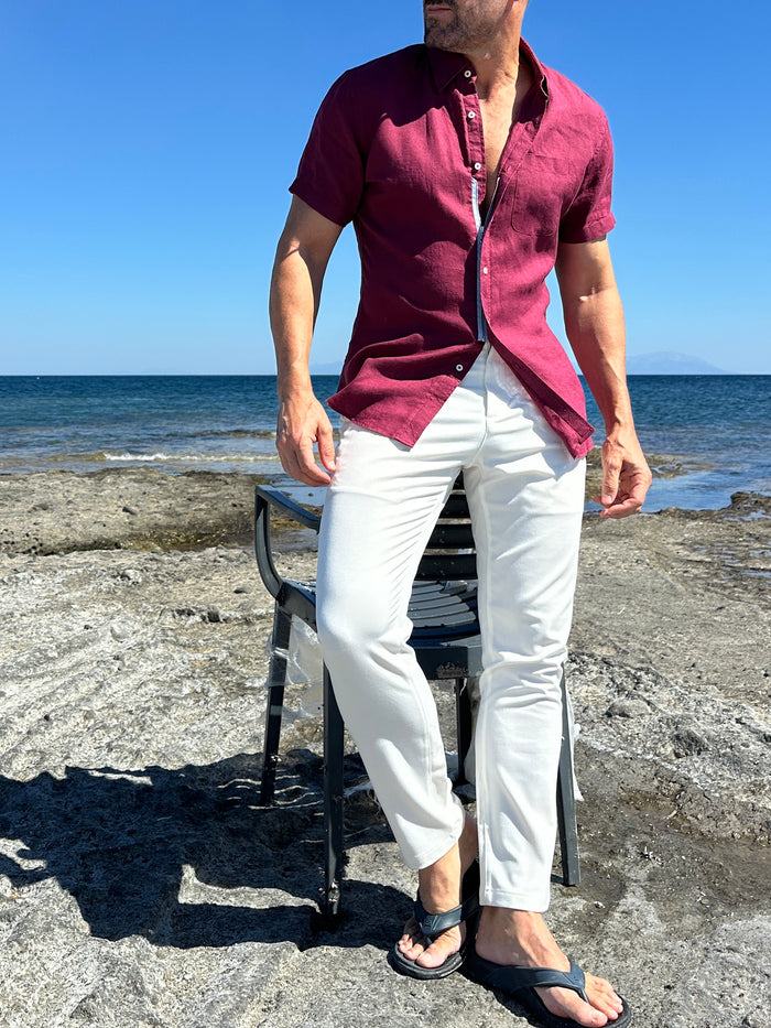 Short Sleeve 1-Pocket Linen - Sour Cherry