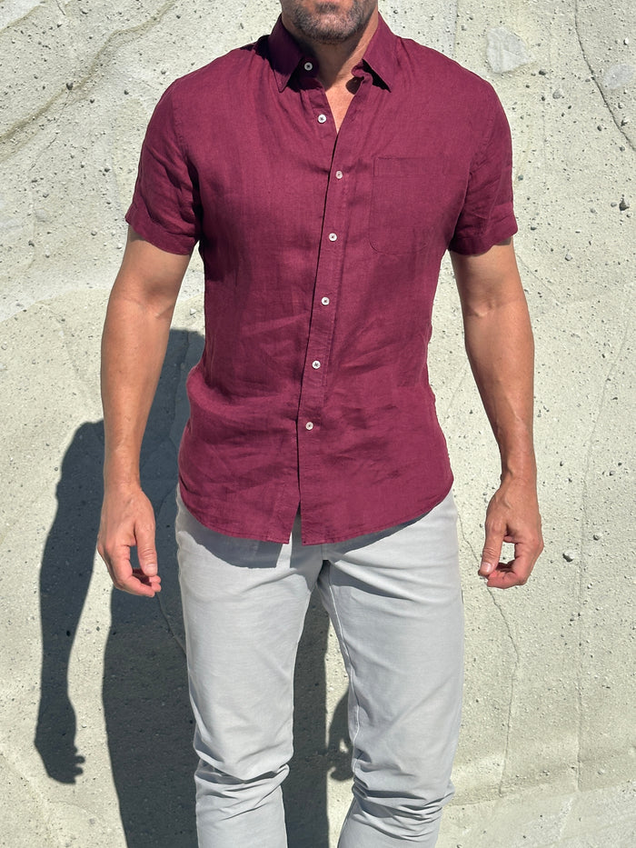 Short Sleeve 1-Pocket Linen - Sour Cherry