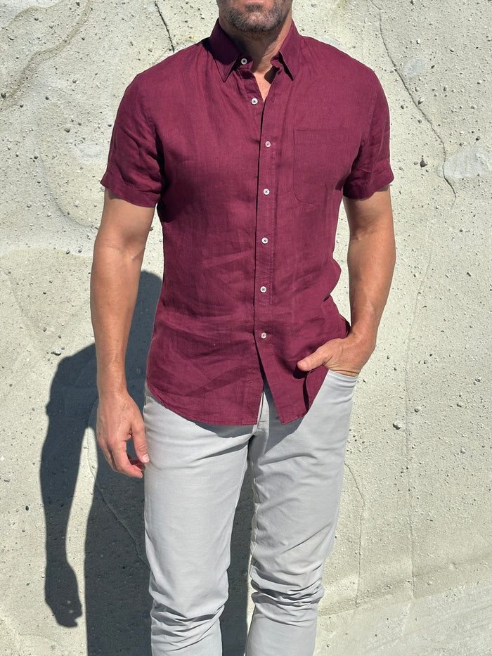 Short Sleeve 1-Pocket Linen - Sour Cherry