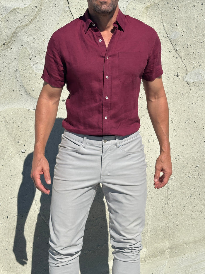 Short Sleeve 1-Pocket Linen - Sour Cherry