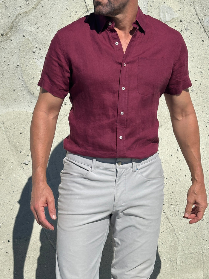 Short Sleeve 1-Pocket Linen - Sour Cherry