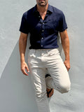 Short Sleeve 1-Pocket Linen Shirt - Navy