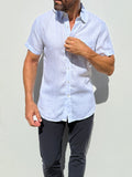 Short Sleeve 1-Pocket Linen Shirt - Pale Blue