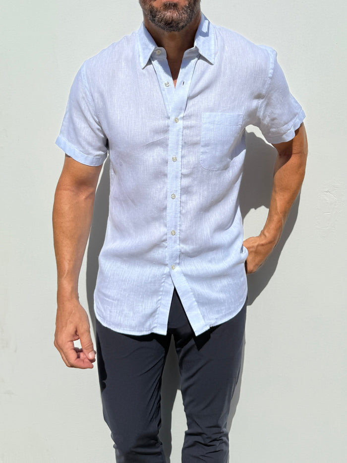 Short Sleeve 1-Pocket Linen Shirt - Pale Blue