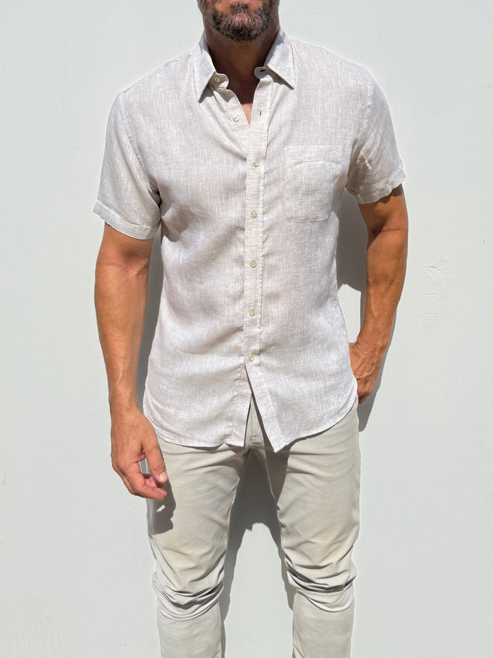 Short Sleeve 1-Pocket Linen Shirt - Stone