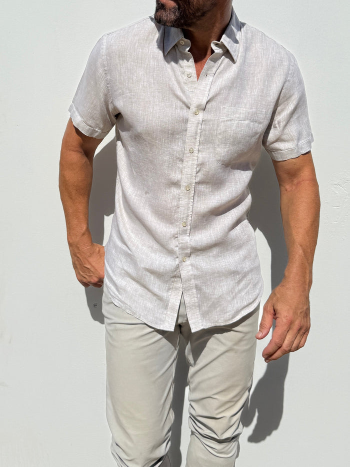 Short Sleeve 1-Pocket Linen Shirt - Stone