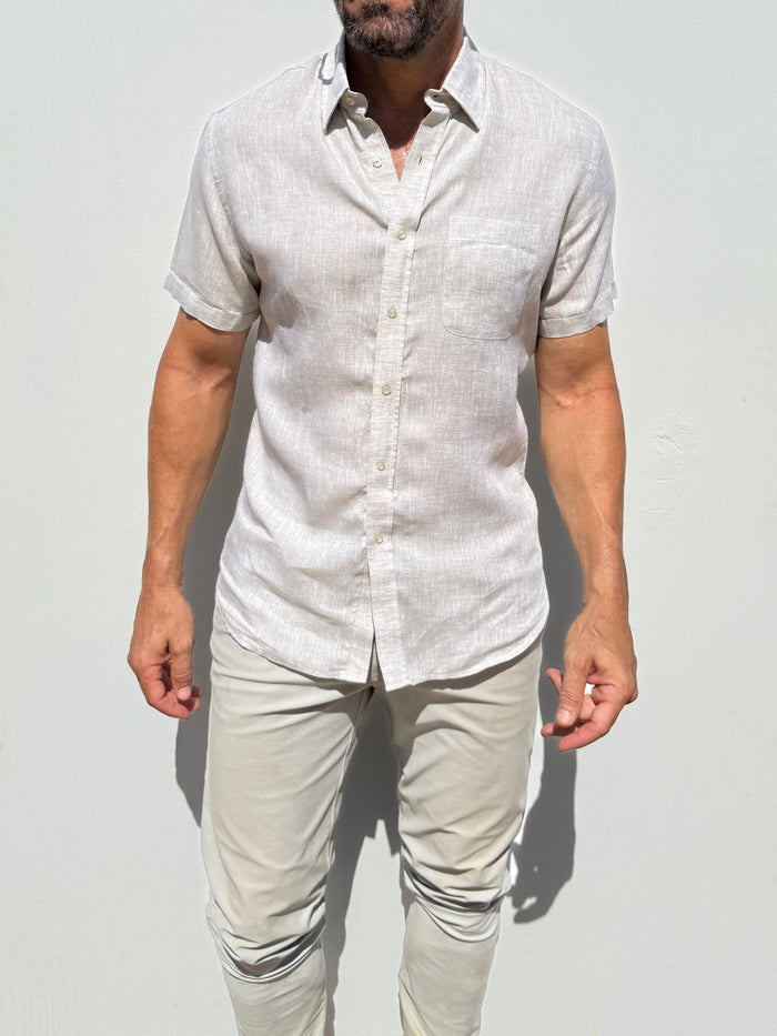 Short Sleeve 1-Pocket Linen Shirt - Stone