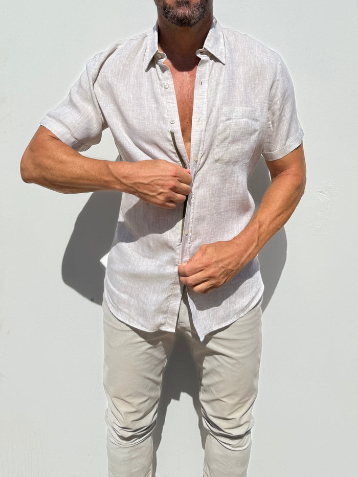 Short Sleeve 1-Pocket Linen Shirt - Stone