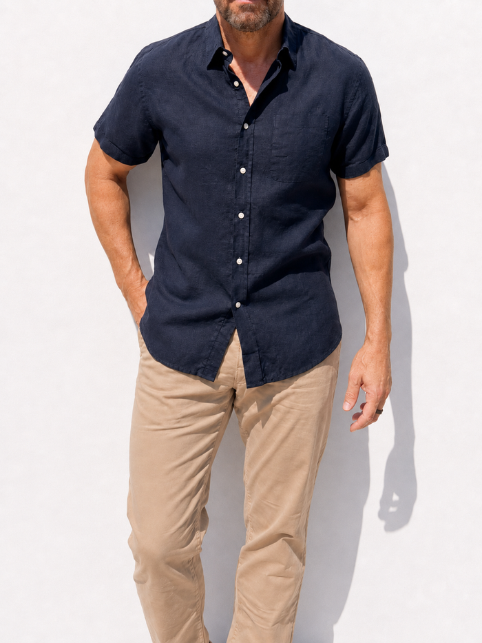 Short Sleeve 1-Pocket Robust Linen - Eclipse Navy- Small Batch #672