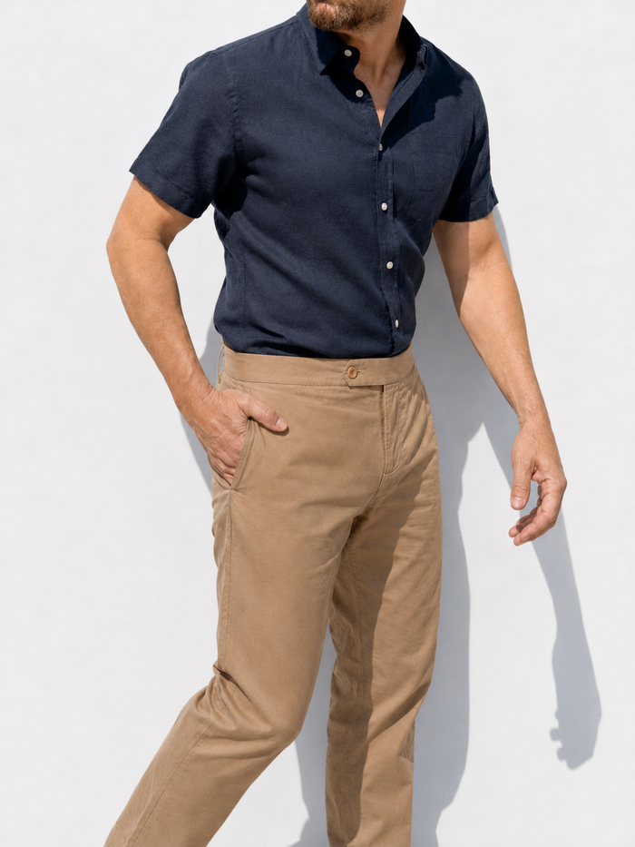 Short Sleeve 1-Pocket Robust Linen - Eclipse Navy- Small Batch #672