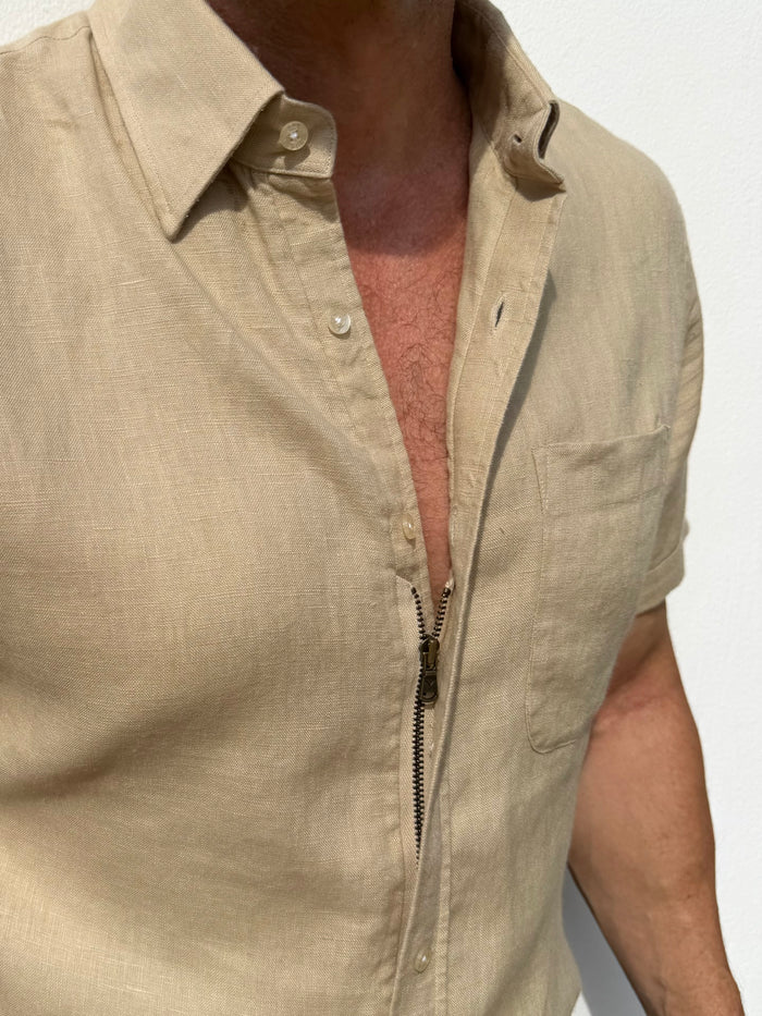 Short Sleeve 1-Pocket Robust Linen - Sand- Small Batch #667