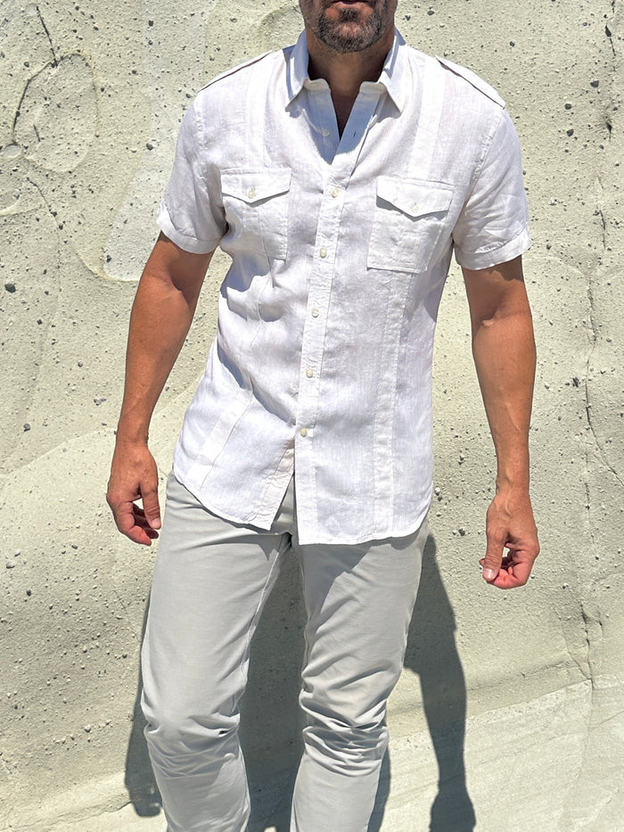 Short Sleeve Linen Raider Shirt - Off White Linen