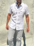 Short Sleeve Linen Raider Shirt - Off White Linen