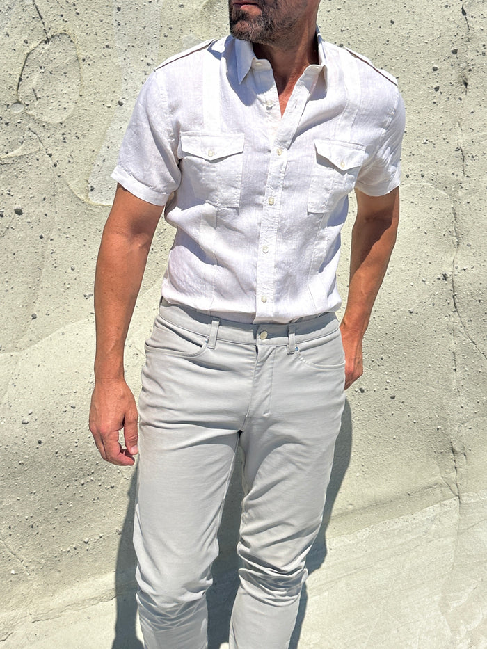 Short Sleeve Linen Raider Shirt - Off White Linen