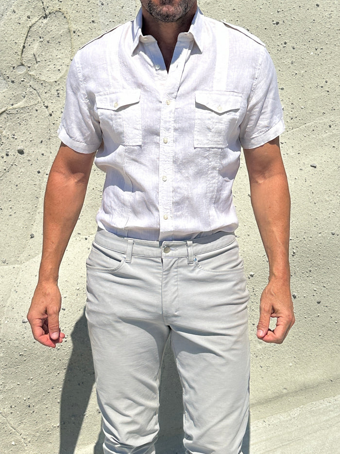 Short Sleeve Linen Raider Shirt - Off White Linen
