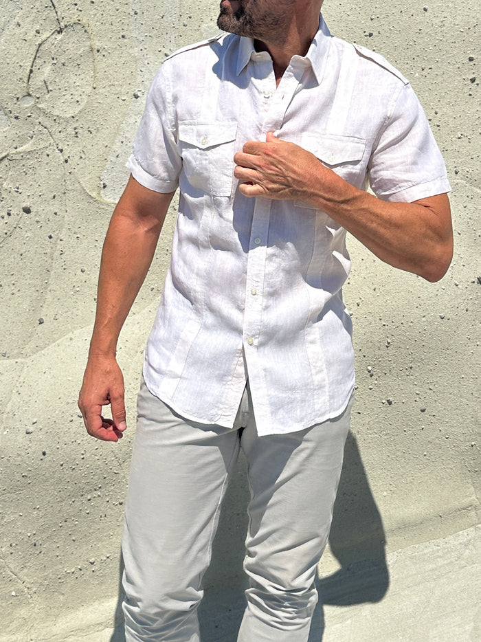 Short Sleeve Linen Raider Shirt - Off White Linen