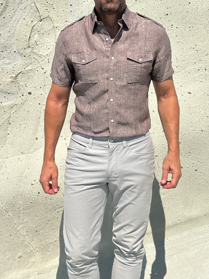 Short Sleeve Linen Raider Shirt - Small Batch Series - Cafe