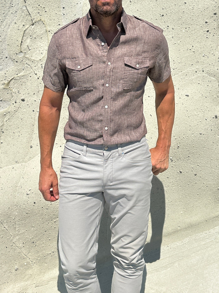 Short Sleeve Linen Raider Shirt - Small Batch Series - Cafe