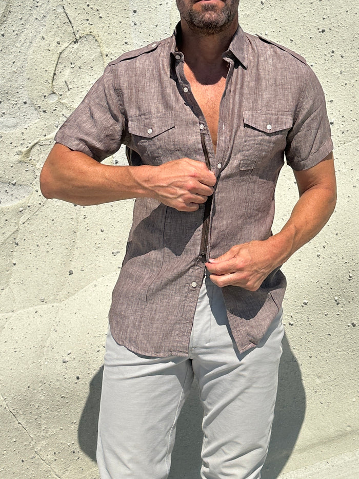 Short Sleeve Linen Raider Shirt - Small Batch Series - Cafe