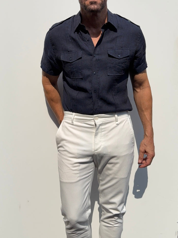 Short Sleeve Linen Raider Shirt - Small Batch Series - Midnight Blue