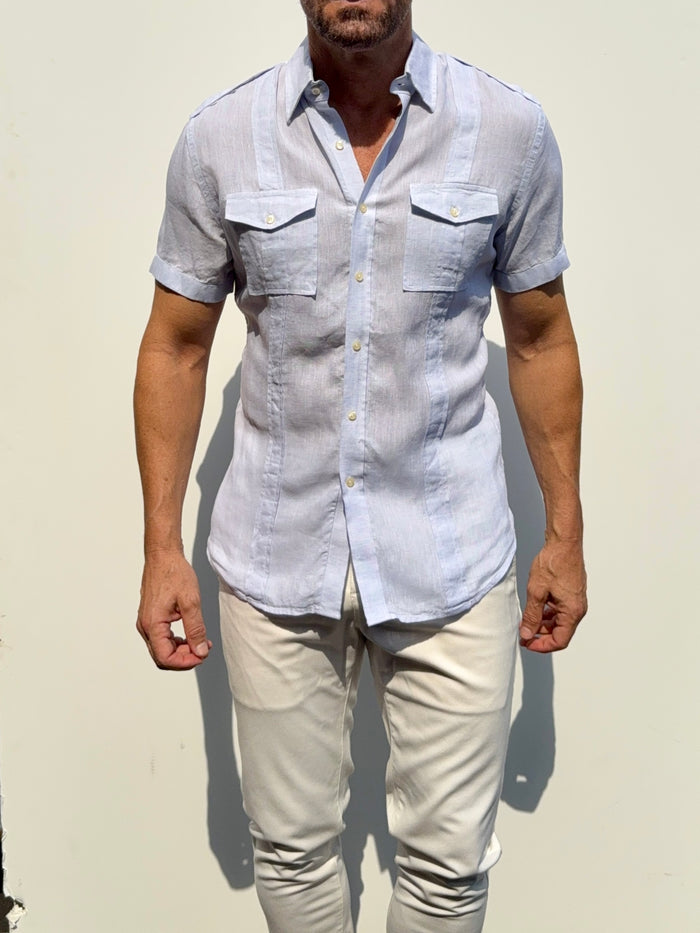 Short Sleeve Linen Raider Shirt - Small Batch Series - Pale Blue