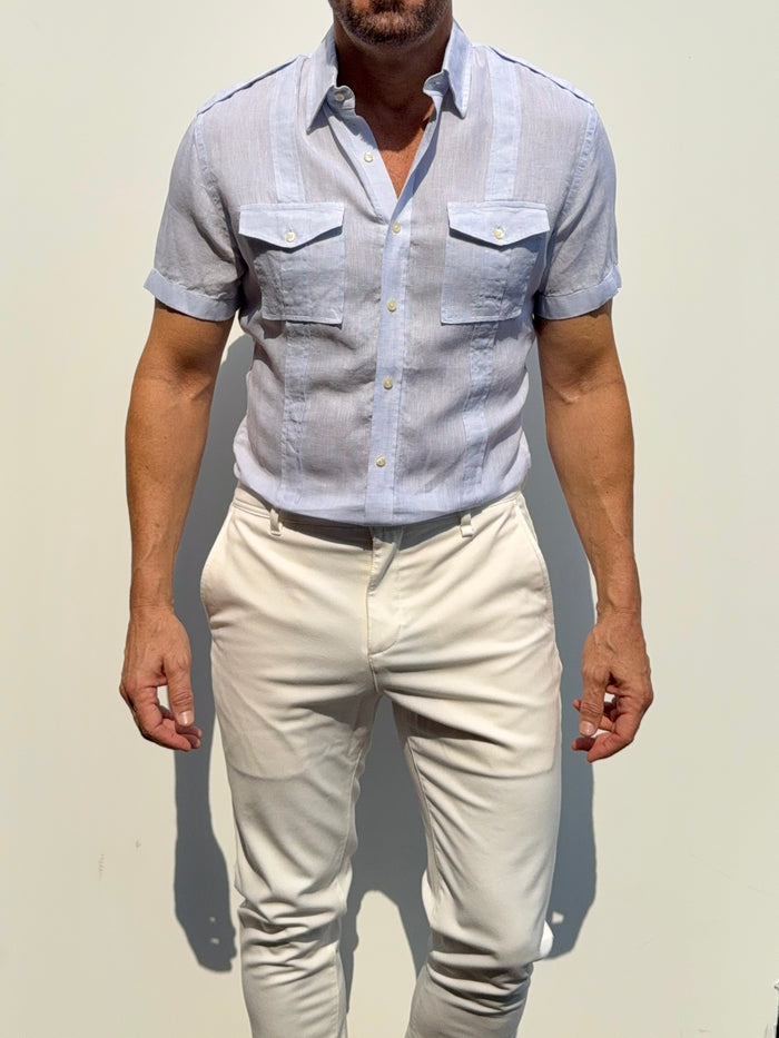 Short Sleeve Linen Raider Shirt - Small Batch Series - Pale Blue