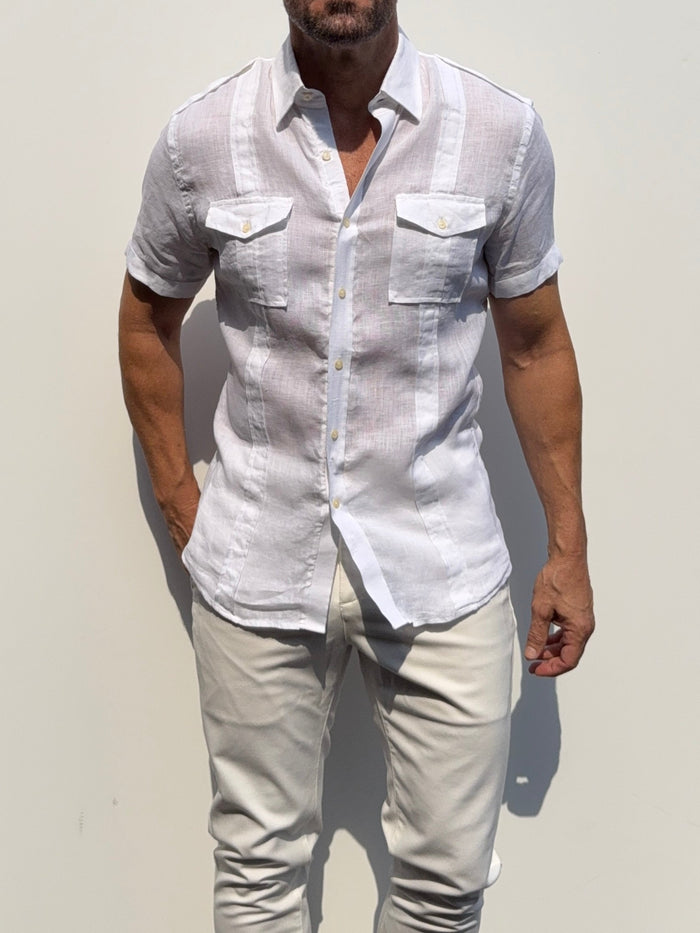 Short Sleeve Linen Raider Shirt - Small Batch Series - White