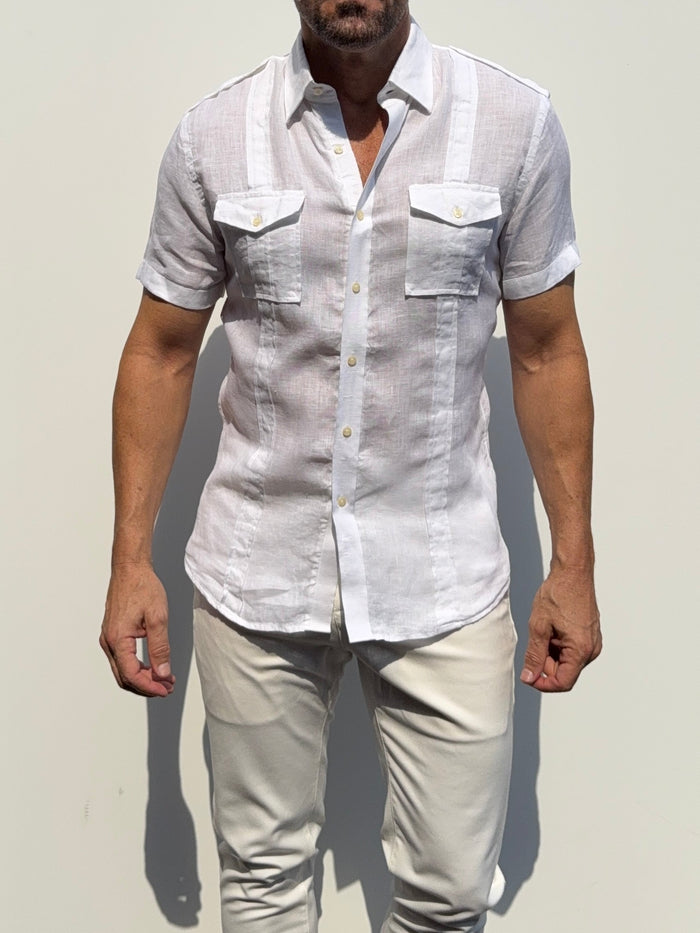 Short Sleeve Linen Raider Shirt - Small Batch Series - White