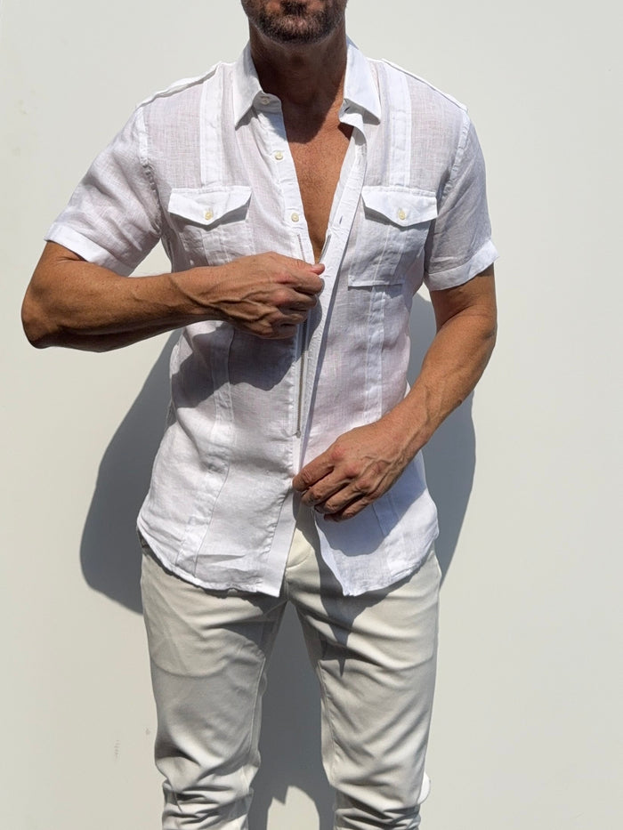 Short Sleeve Linen Raider Shirt - Small Batch Series - White