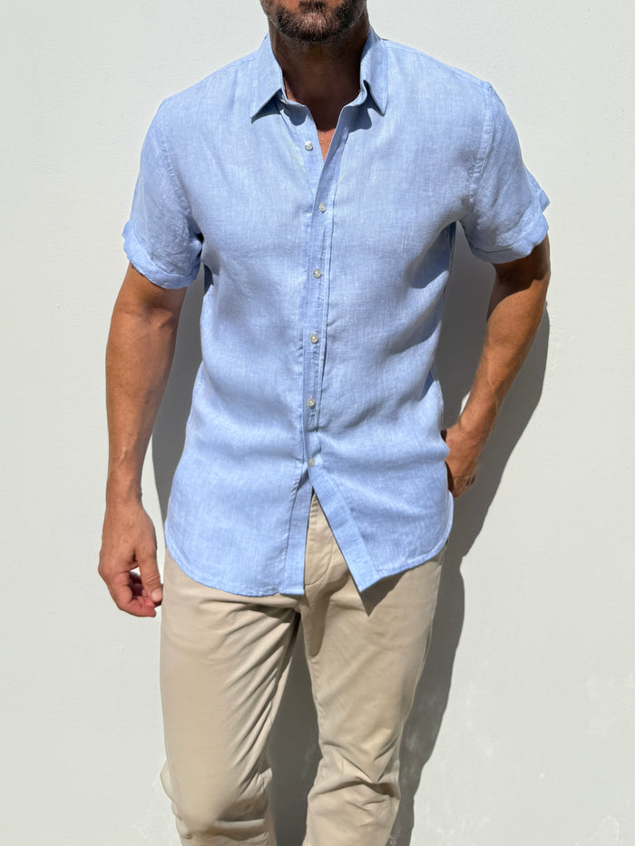 Short Sleeve Robust Linen - Light Blue