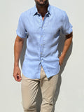Short Sleeve Robust Linen - Light Blue