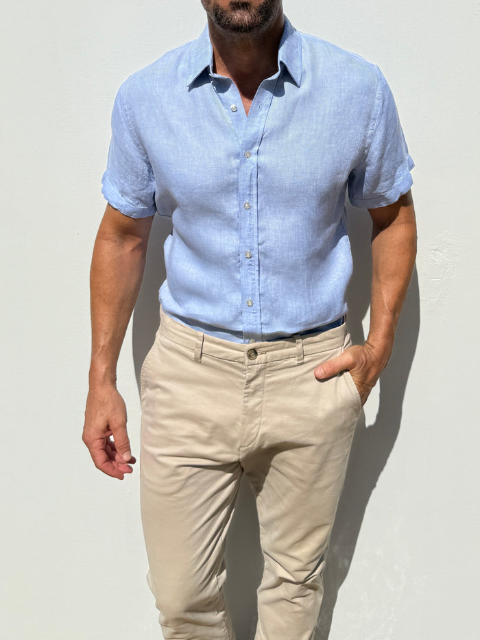 Short Sleeve Robust Linen - Light Blue