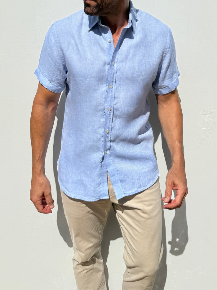 Short Sleeve Robust Linen - Light Blue