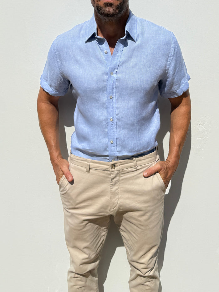 Short Sleeve Robust Linen - Light Blue