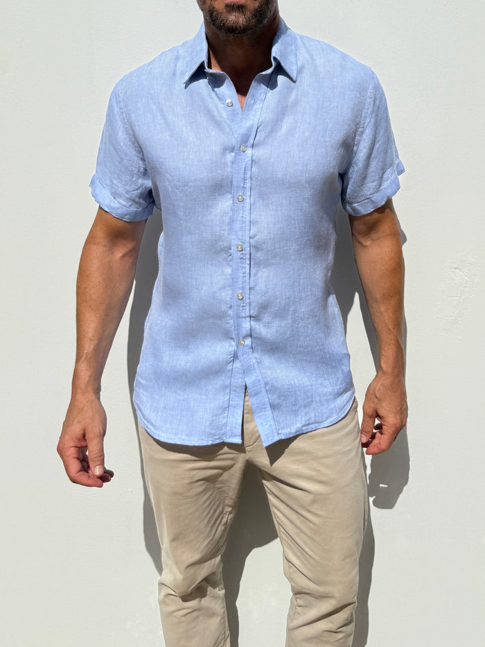 Short Sleeve Robust Linen - Light Blue