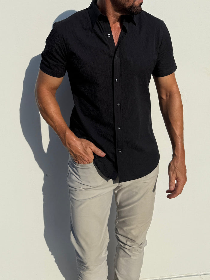 Short Sleeve Seersucker - Black- Small Batch #701