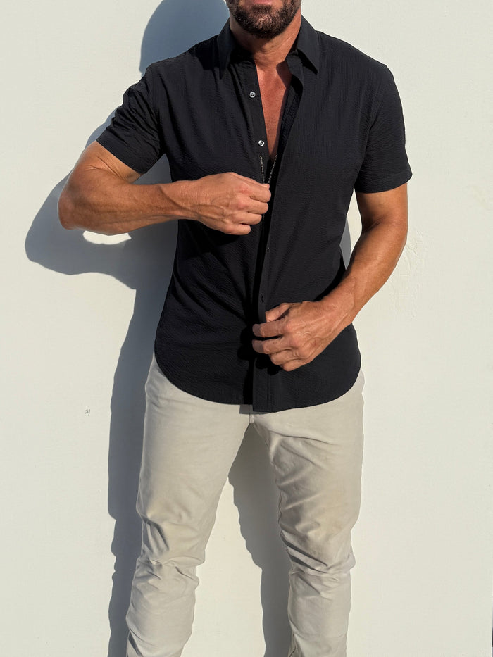 Short Sleeve Seersucker - Black- Small Batch #701