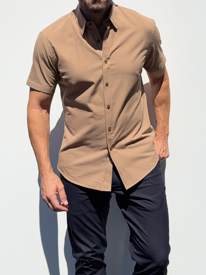 Short Sleeve Seersucker - Camel - Small Batch #704