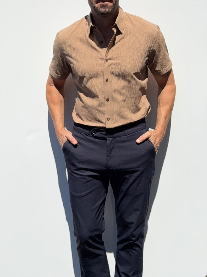 Short Sleeve Seersucker - Camel - Small Batch #704