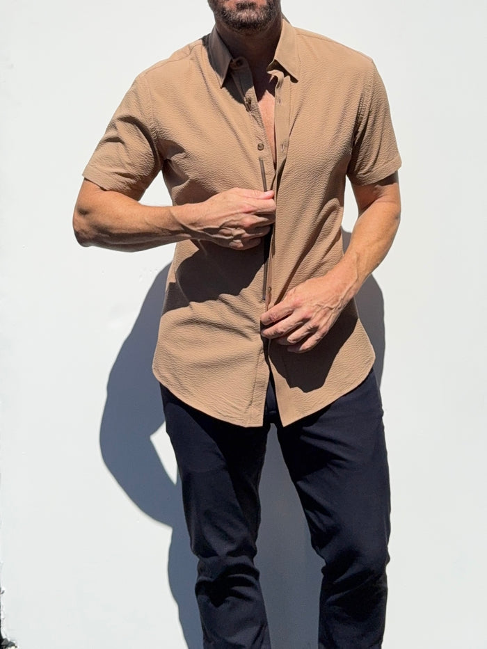 Short Sleeve Seersucker - Camel - Small Batch #704