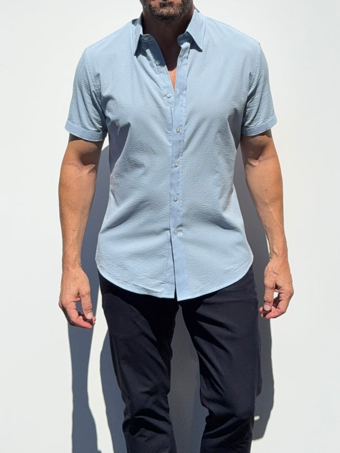 Short Sleeve Seersucker - Light Blue- Small Batch #705