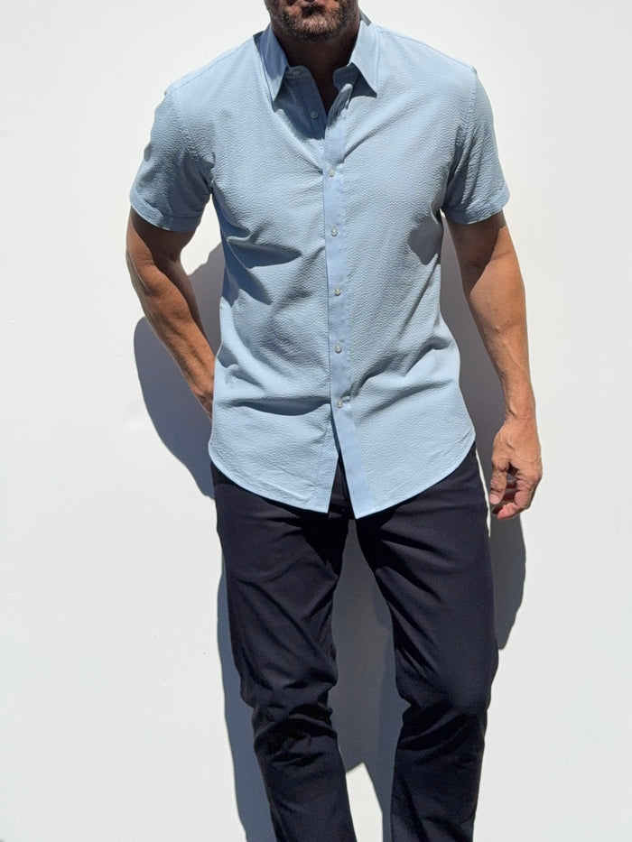 Short Sleeve Seersucker - Light Blue- Small Batch #705